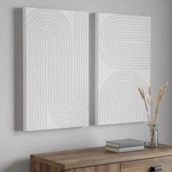 2 Elements Raised White Pattern Canvas