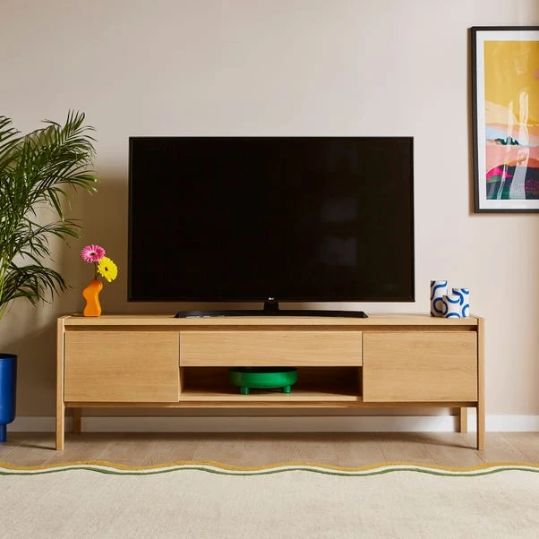 Elements Holmes Extra Wide TV Unit For TVs Up To 80", Oak 1 Elements Holmes Extra Wide TV Unit For TVs Up To 80", Oak