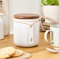 Elements Cream Speckled Hang Tag Kitchen Canister -Household Items Store 30893964