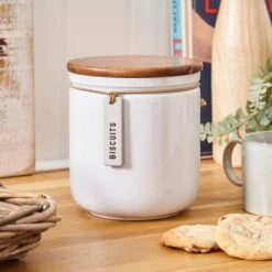 Elements Cream Speckled Hang Tag Biscuit Jar
