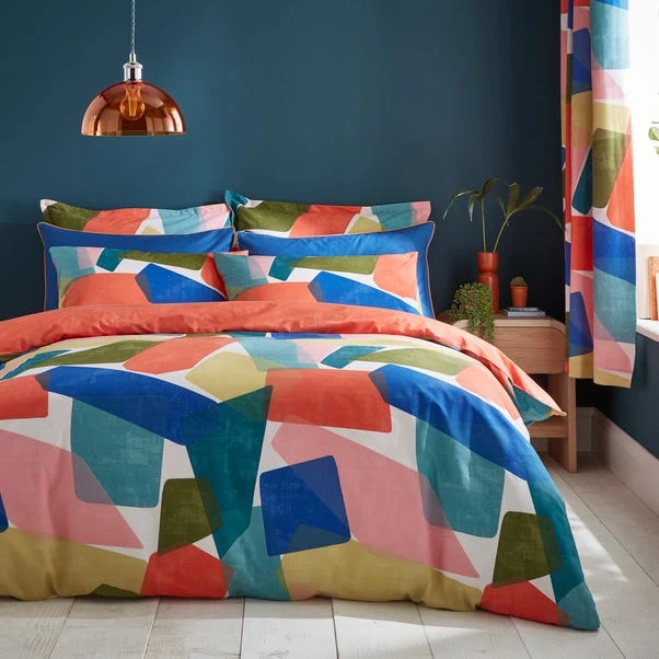 Elements Abstract Blocks Multicoloured Cotton Duvet Cover And Pillowcase Set 1 Elements Abstract Blocks Multicoloured Cotton Duvet Cover And Pillowcase Set